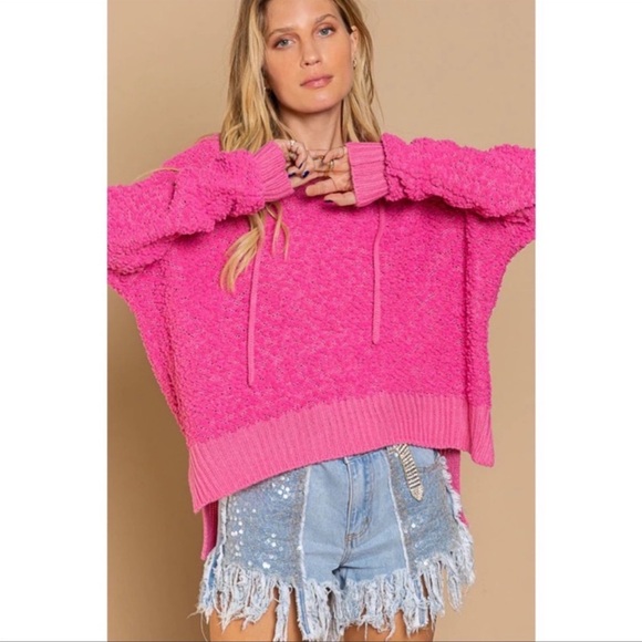 POL Pink Popcorn Knit Oversized Hooded Sweater - Picture 1 of 12
